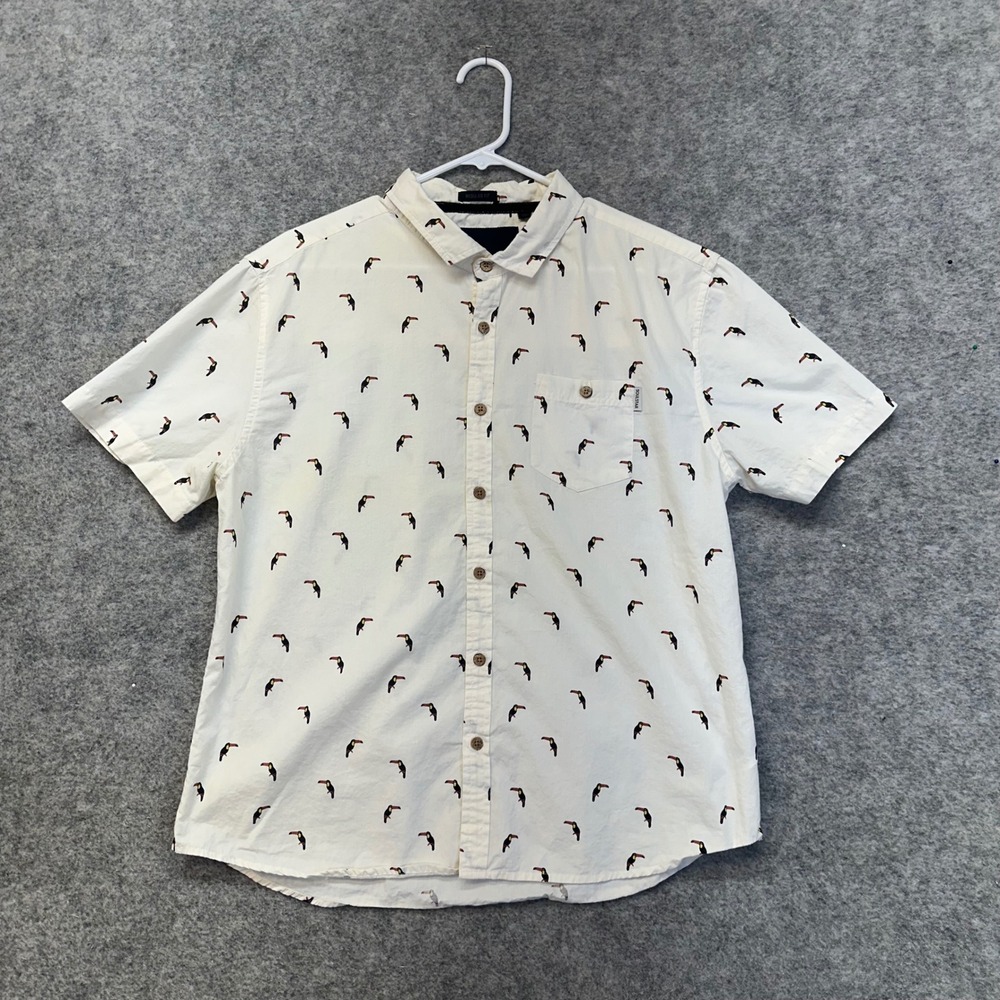 Soul Star Toucan Print Shirt Mens Size Medium White Short Sleeve Cotton